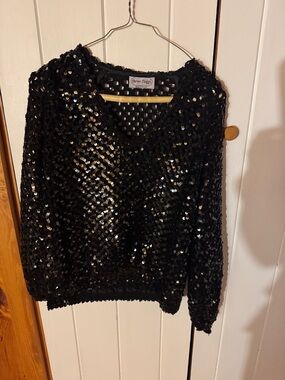 Black Sequin V-Neck Women's Shirt
